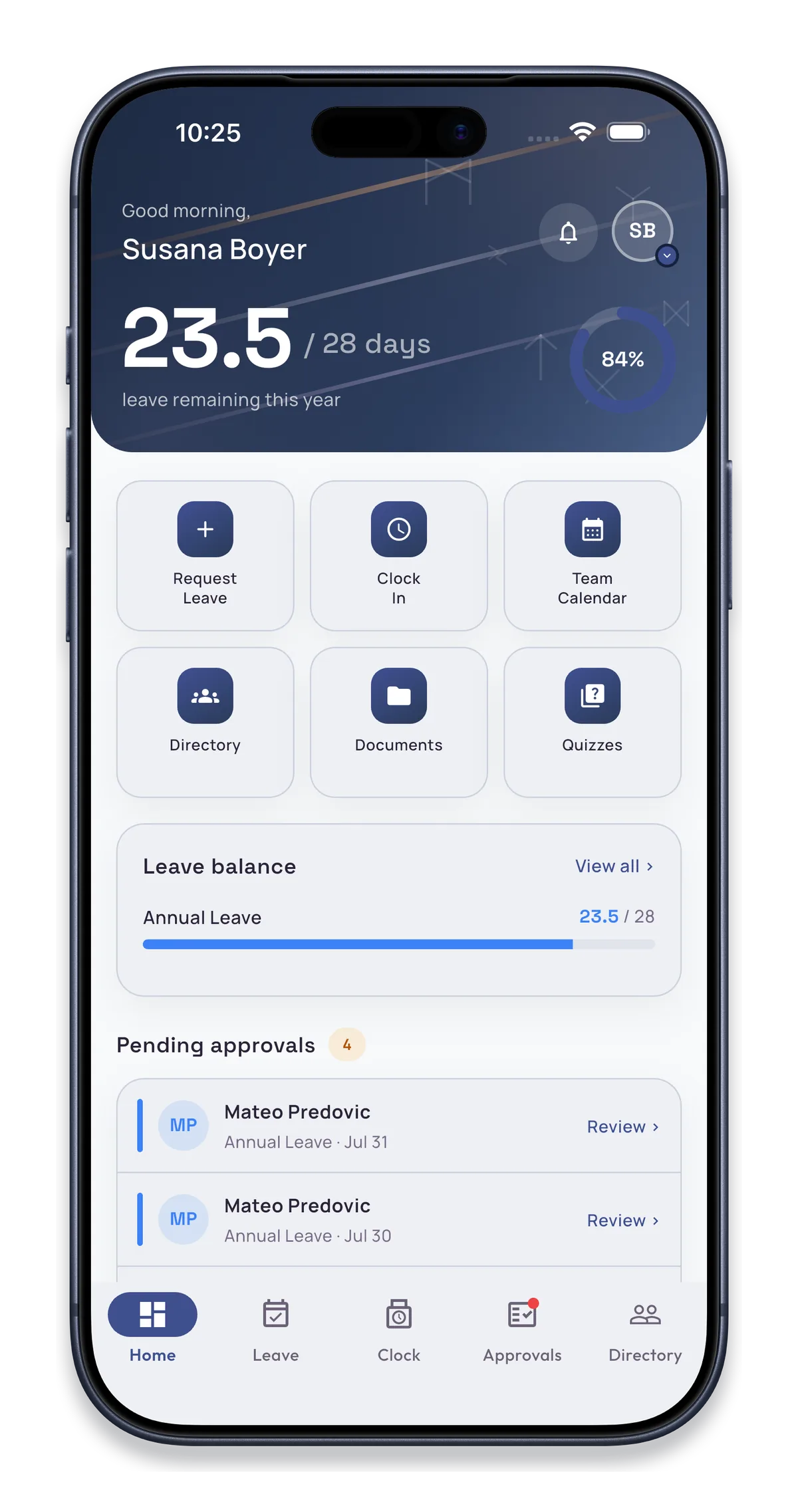 HeimdallHR iPhone app dashboard