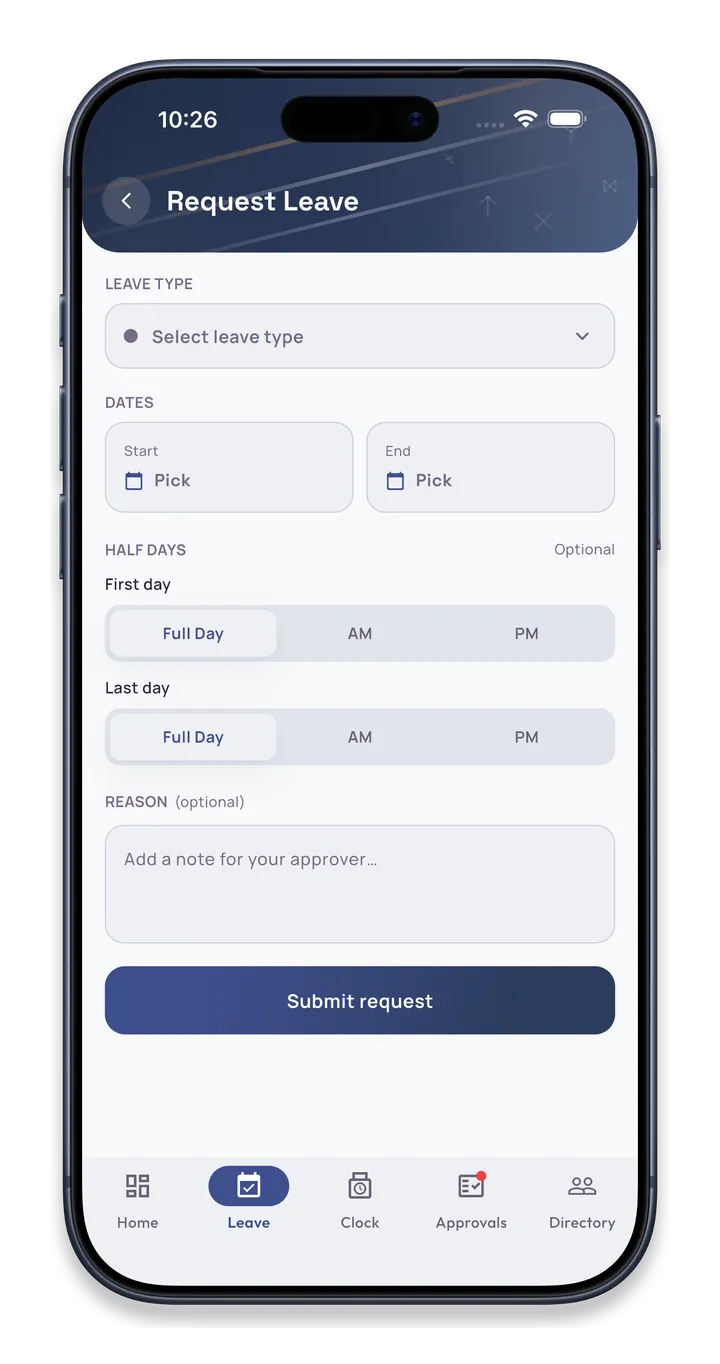 Requesting leave on the iPhone app