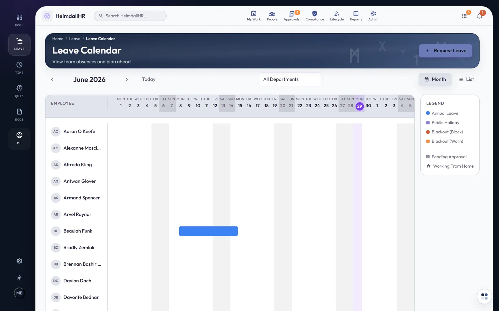 HeimdallHR leave calendar